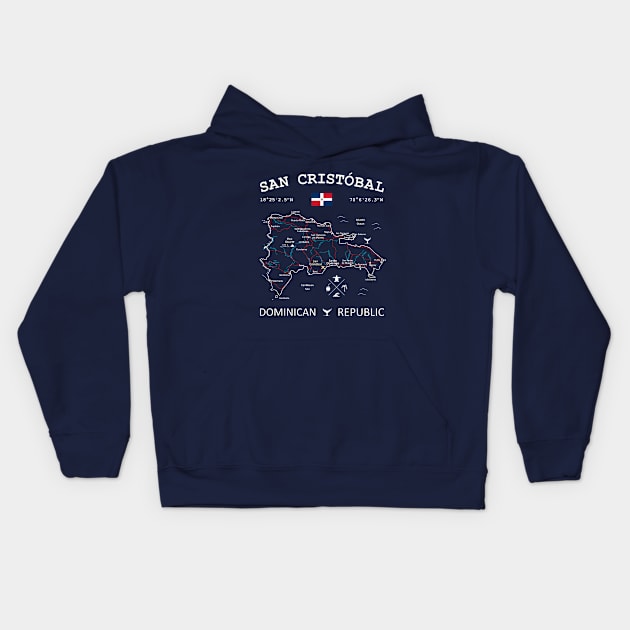 San Cristóbal Dominican Republic Flag Travel Map Coordinates GPS Kids Hoodie by French Salsa